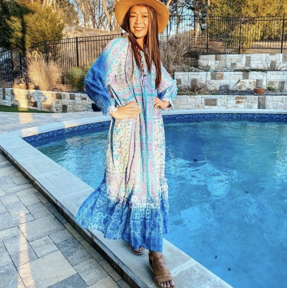 Zara* Printed Blue Midi Boho Dress - Picture 7 of 11